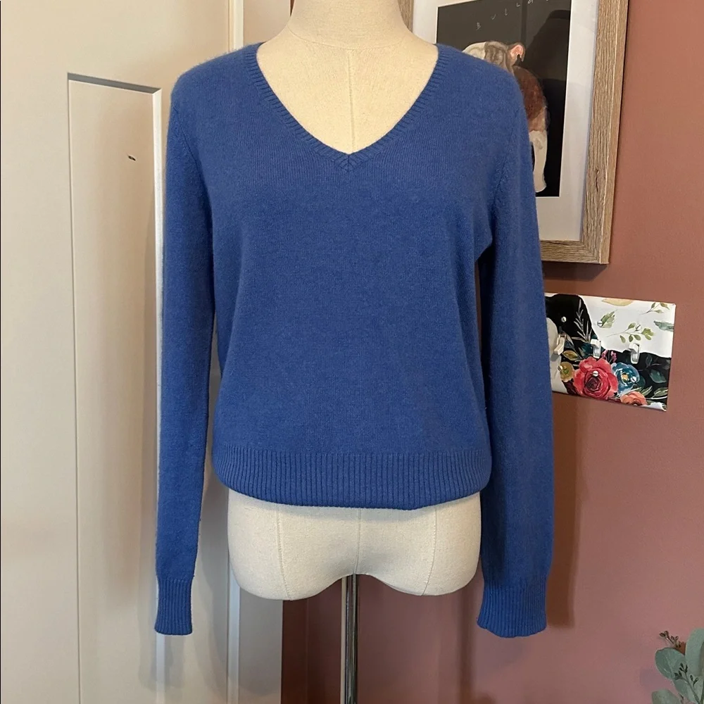Madison Studio 100% Cashmere V-Neck women’s ribbed trim M long sleeve sweater